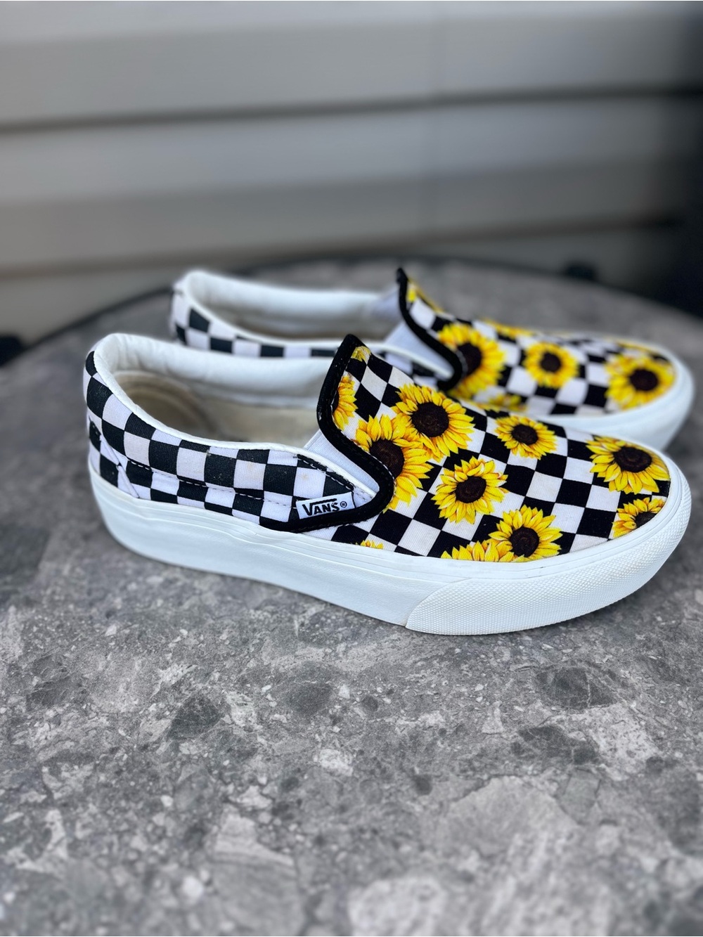 Vans
Customs Classic Platform Slip-On Sunflower 
Checkered Black/White/Yellow 🌻